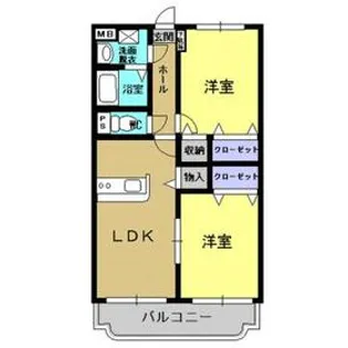 Y.M.ソレイユII【102号室】の間取り