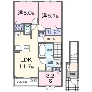 N−1 C【202号室】の間取り