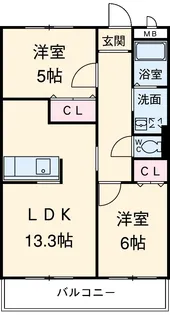 太陽ハイツ【2-B号室】の間取り
