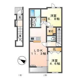 ボスコ三本木【2階】の間取り
