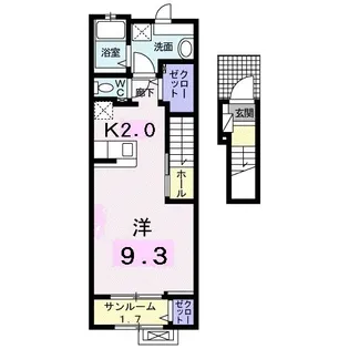 ヴィラージュ ルリ【2階】の間取り