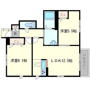 プリムベール豊中 B棟【1階】の間取り