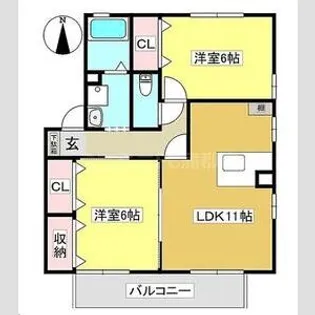 ローズコート鞍D【2階】の間取り