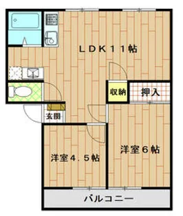 内谷タウンA棟【202号室】の間取り