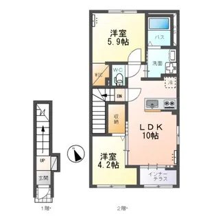 仮)水戸市笠原町字下組新築アパートA棟【2階】の間取り