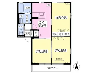 フォンティーヌ A棟【102号室】の間取り