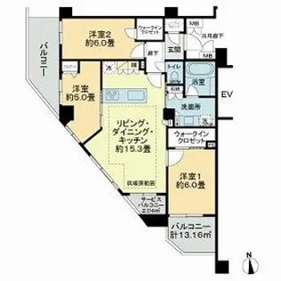 ミオカステーロ京王稲田堤2【2階】の間取り