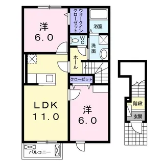 リバーサイドカーサ A【2階】の間取り