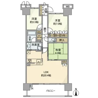 深大寺レジデンスF棟【6階】の間取り