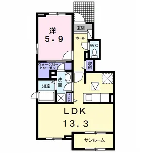 コリーヌ・アルカンシエルB【1階】の間取り