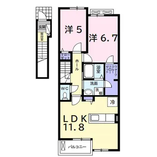 ヴィラヴェント・シオン【202号室】の間取り