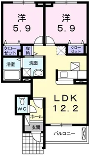 ベルソレイユB【1階】の間取り