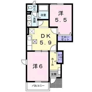 ハイツ陽気C【1階】の間取り