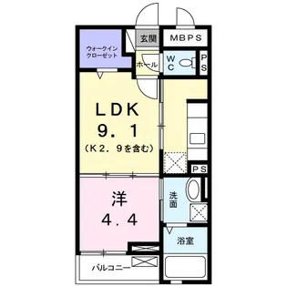 アクラス三山木【4階】の間取り