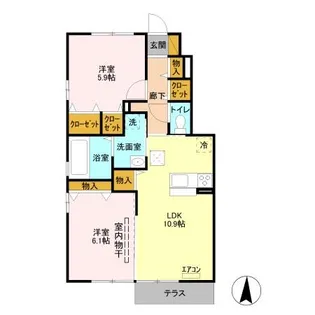 フルール・ド・ティアラ E【1階】の間取り