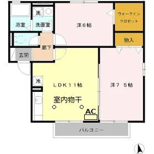 ウィルモアK Ⅰ・Ⅱ【Ⅱ 202号室】の間取り