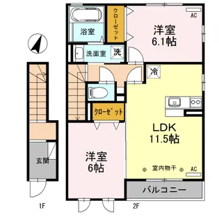 WestガーデンFukuchi A【2階】の間取り