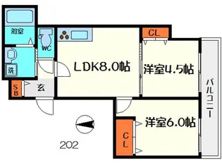 クリエオーレ菊水通【2階】の間取り