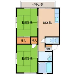 岩田ハイツB棟【2階】の間取り