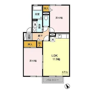 リヴィエール Ⅰ/Ⅱ【Ⅱ203号室】の間取り