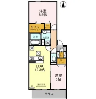 アトレーユ長岡京【205号室】の間取り