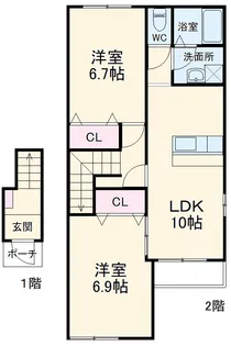キャトルセゾン【201号室】の間取り