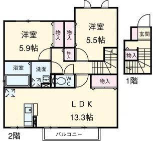 イーズフィールド B【2階】の間取り