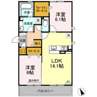 ヒルズ ガーデン B棟【201号室】の間取り