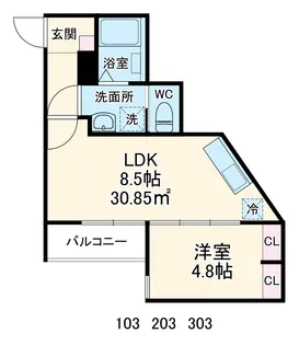 レイヴン越ヶ谷本町【3階】の間取り