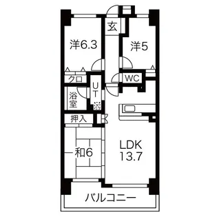 元今泉レジデンス【14階】の間取り