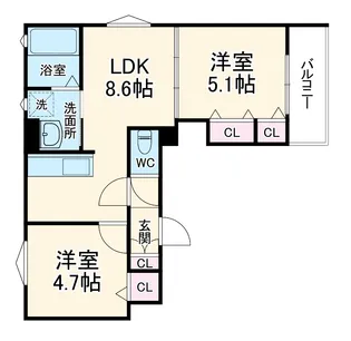 クリエオーレ西郷通【2階】の間取り
