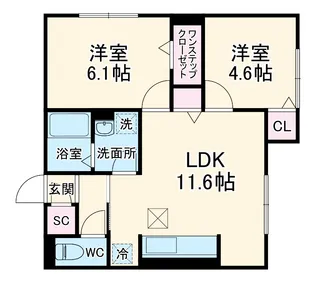 ブランヴェール大倉山【1階】の間取り
