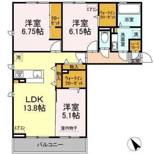 サンブライト B【2階】の間取り