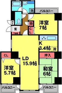 コスモ柏2【3階】の間取り