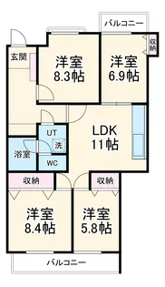 三旺マンション第三東山【404号室】の間取り