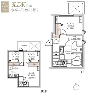 BLANCCOURT三軒茶屋【101号室】の間取り