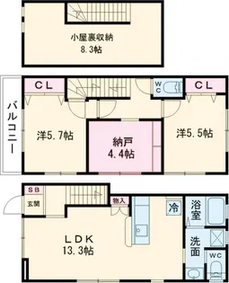 サンライズ国立Ⅱ【1階】の間取り
