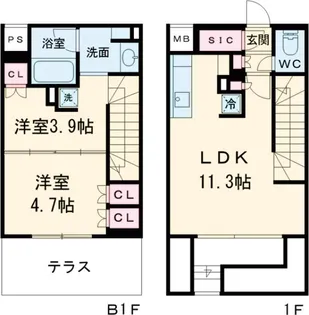 STANDZ柿の木坂【101号室】の間取り