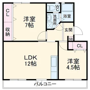 上中の原団地1号棟【104号室】の間取り