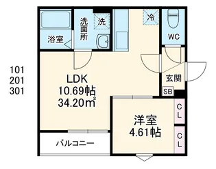 GRADUS若葉Ⅱ【1階】の間取り