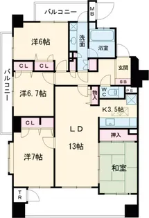 サンリヤン和白【1階】の間取り