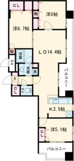 アクタス渡辺通パークシティ【14階】の間取り