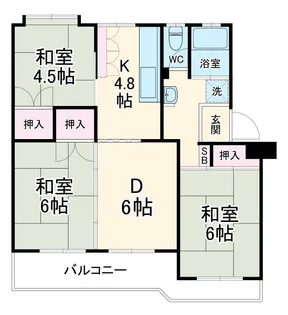 大宮寿能ハイツ1号棟【4階】の間取り