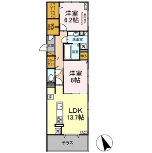 D's LIEN (ディーズリアン) D【101号室】の間取り