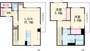 シャーメゾンハマヴィラガーデン警固【202号室】の間取り