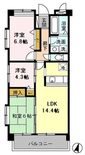 ベルシャイン厚木【305号室】の間取り