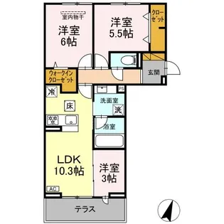 リシェスみのり台 A棟【103号室】の間取り