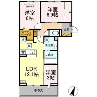 リシェスみのり台 B棟【103号室】の間取り