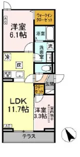 クロエ橋本【1階】の間取り