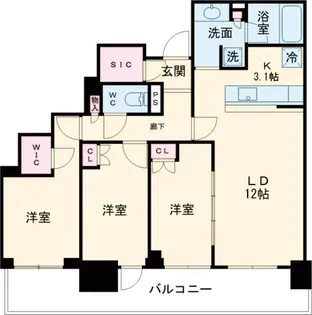 シティタワー国分寺ザ・ツイン ウエスト【22F号室】の間取り